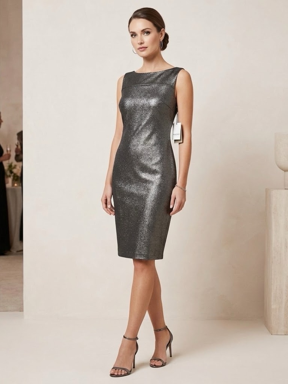 Chiara Boni La Petite Robe Haruky Shift Dress Size 10 black Lurex cocktail
